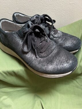 Dansko Christina Suede Leather Metallic Black Lace Up Sneaker EU 36 US 5.5- 6